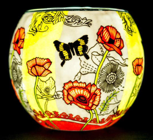 Poppy Butterfly light globe glowing on LED base bundle