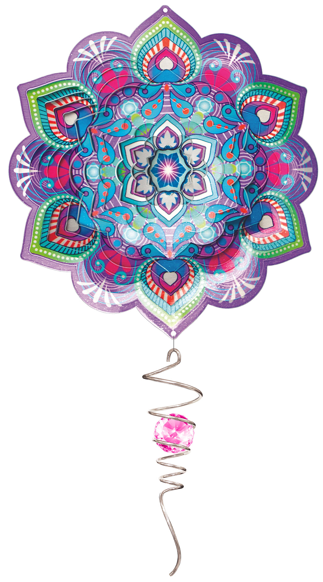 Lotus mandala wind spinner and crystal tail set with layered petals and pink crystal ball twister
