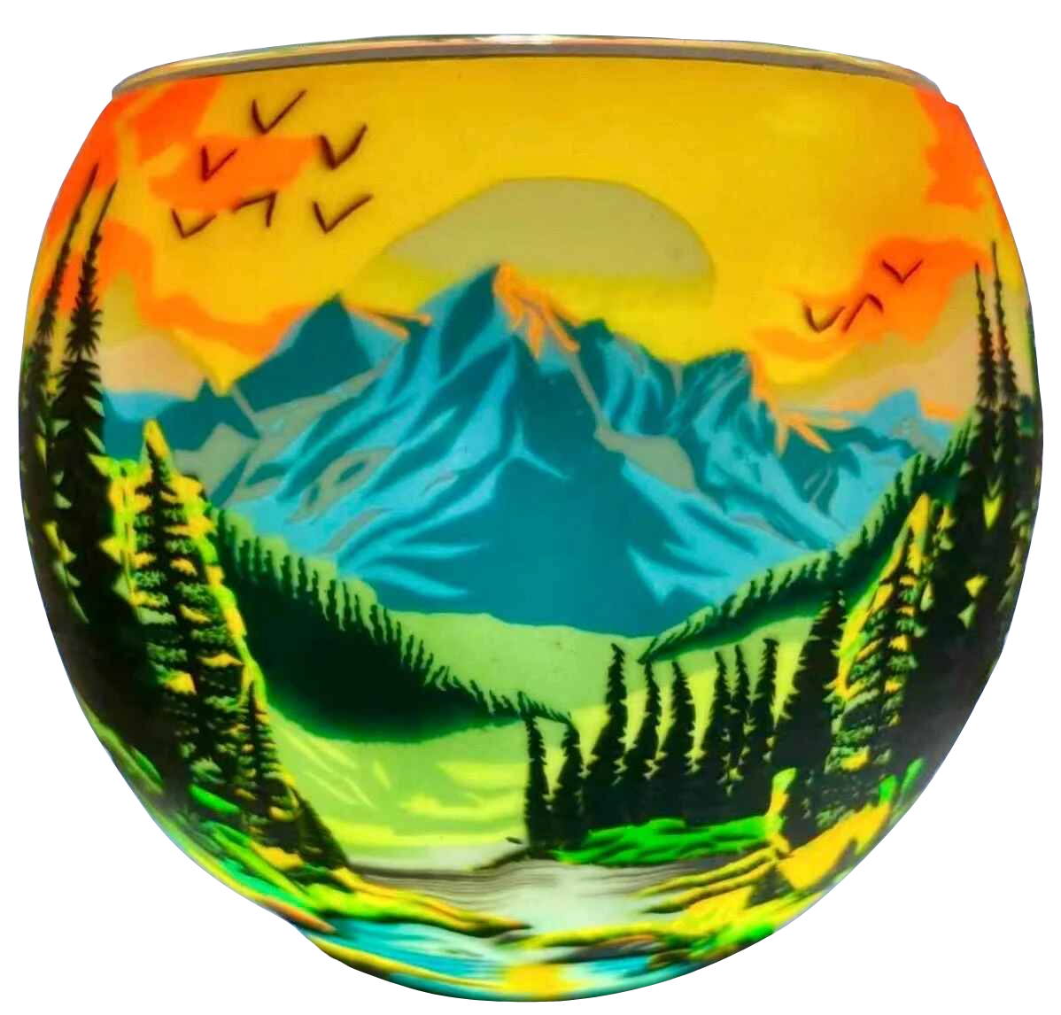 Scenic Mountains light globe glowing on LED base bundle