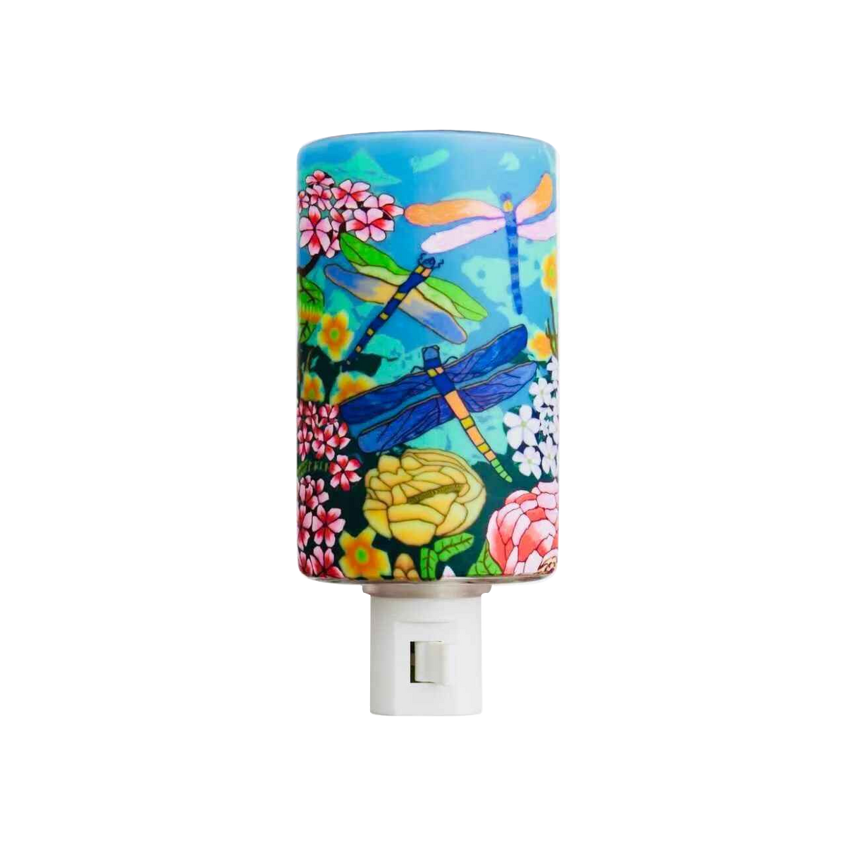 Claymaster dragonfly garden nightlight – handcrafted glass with colourful dragonflies and flowers