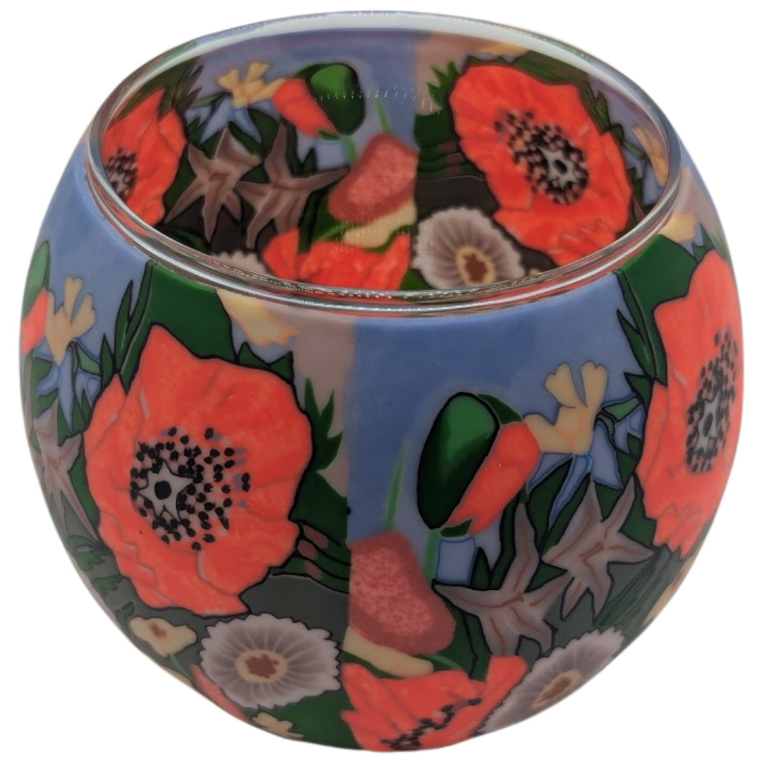 Decorative glass globe with floral design on a white background