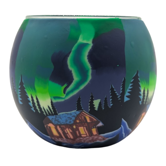 Handcrafted Northern Lights light globe glowing on LED base bundle