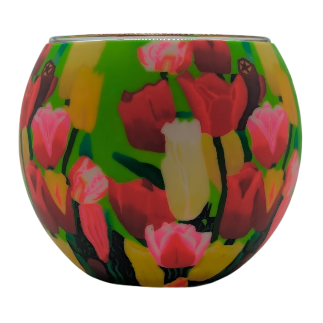 Tulips light globe glowing on LED base bundle