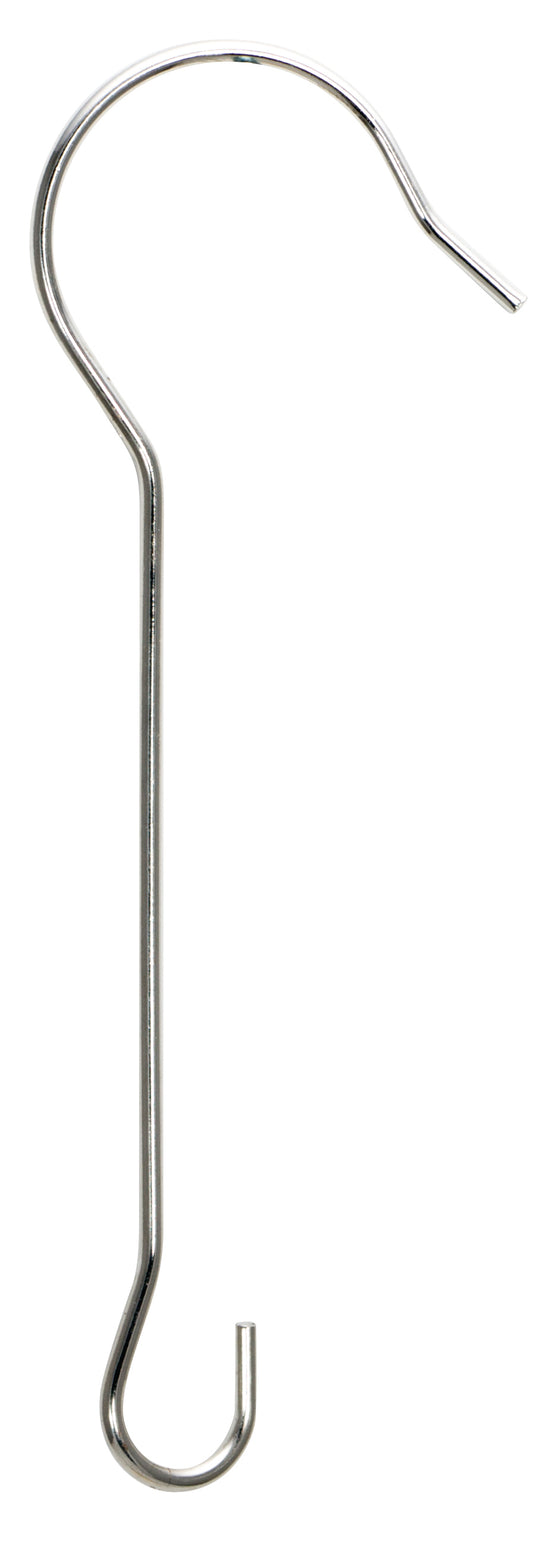 Slim 7-inch silver extension hook with wide top curve and small J-hook for hanging wind spinners